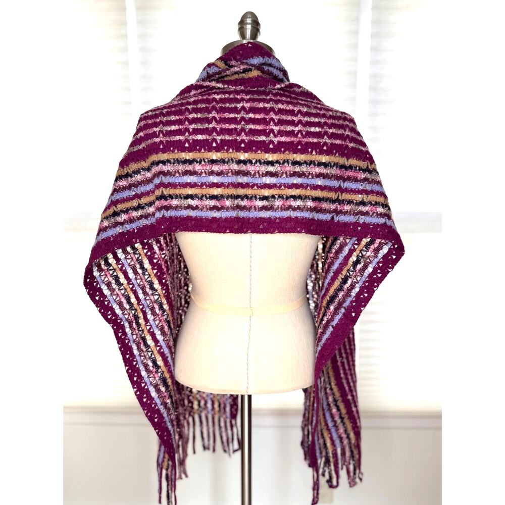 Vintage Missoni Scarf, Mohair Blend, Burgundy Pink Stripe, Fringe, Italy, NWT - Picture 4 of 8